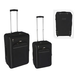 Proworld Set 2 Maletas de Viaje Negras Poliester Ruedas Aluminio 36x24x53cm 44x26x63cm