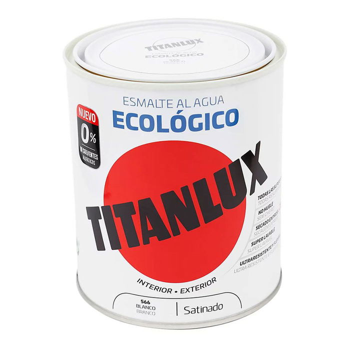 Titan Esmalte Ecológico al Agua Blanco Satinado 750 ml, Acabado Profesional, Secado Rápido, Resistente a Limpieza y Clima, Ecológico Titan Esmalte Ecológico al Agua Blanco Satinado 750 ml, Acabado Profesional, Secado Rápido, Resistente a Limpieza y Clima, Ecológico