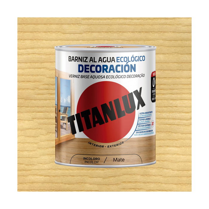 Titan Barniz al agua ecológico decoración incoloro mate 750 ml