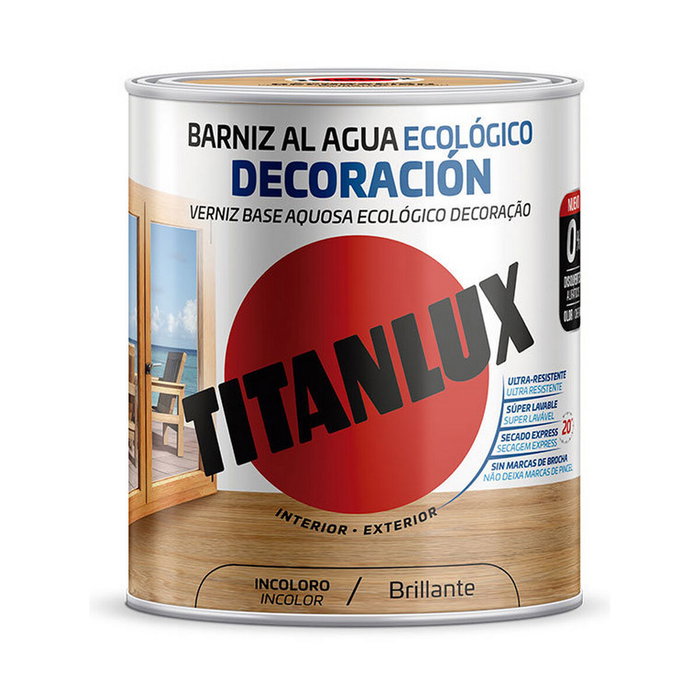 Titan Barniz al agua ecológico decoración incoloro brillante 750 ml