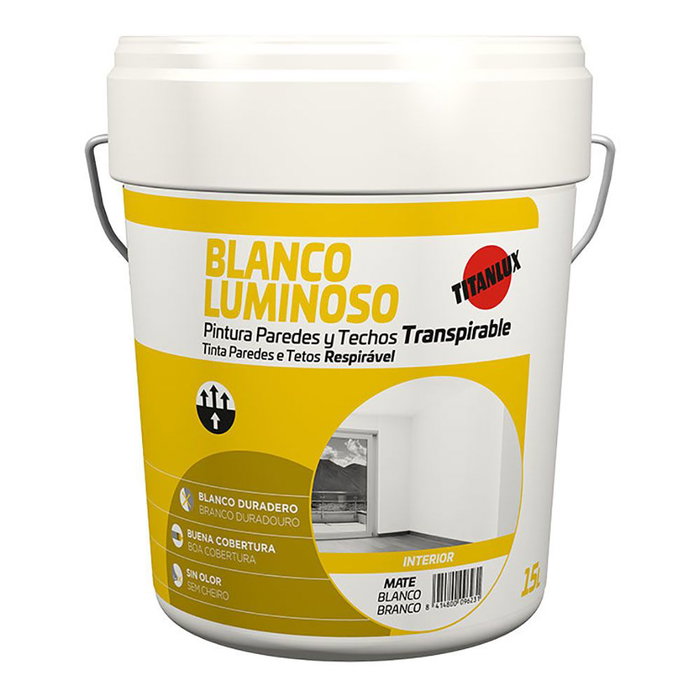 Titan Pintura Plástica Acrílica Estirenada Interior Blanco Mate 15 L Titan Pintura Plástica Acrílica Estirenada Interior Blanco Mate 15 L