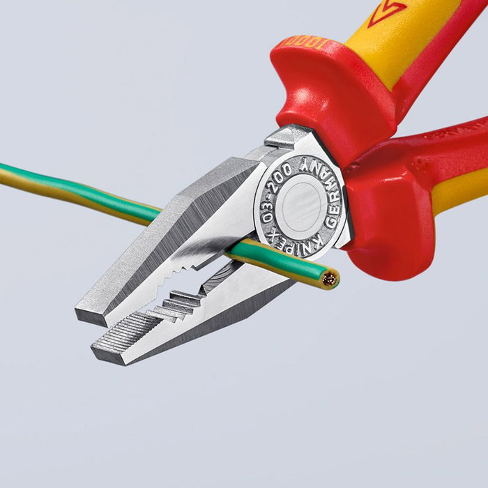 Knipex Alicates Universales VDE 200 mm, Cromado, para Corte de Alambre Blando y Duro, Materiales Planos y Redondos, Cumple EN 60900 IEC 60900