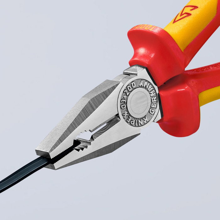 Knipex Alicates Universales VDE 200 mm, Cromado, para Corte de Alambre Blando y Duro, Materiales Planos y Redondos, Cumple EN 60900 IEC 60900