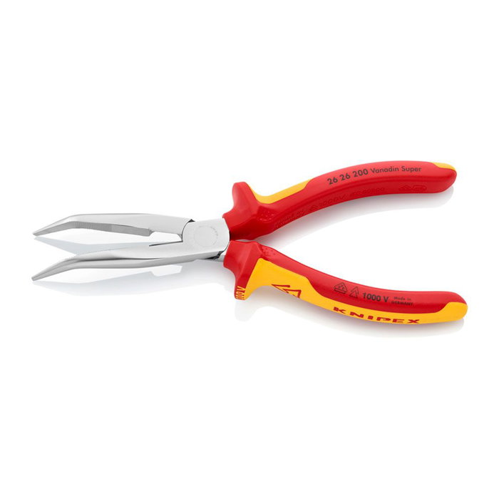 Knipex Alicates de Boca de Cigüeña Curvo 200 mm, Puntas de Precisión Elásticas, Mangos VDE, Acero Eléctrico Vanadio, 200 x 56 x 19 mm