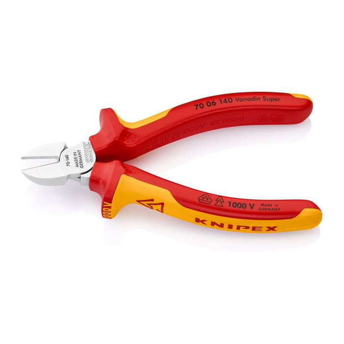 Knipex Alicates de Corte Diagonal 7006140, Cabeza Estrecha para Espacios Reducidos, VDE 1000V, 140 mm
