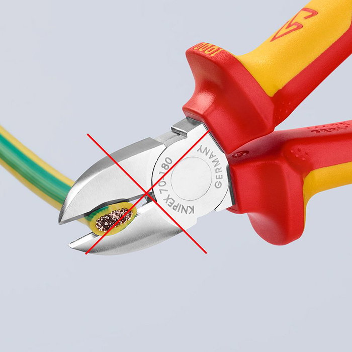Knipex Alicates de corte diagonal DIN ISO 5749, cabeza estrecha para espacios reducidos, 180 mm, normativa VDE EN 60900 IEC 60900, mangos aislados, aplicación electricidad