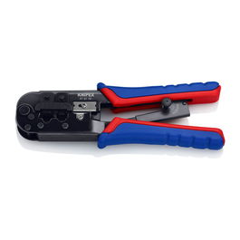 Knipex - Crimpadora de conectores RJ11, RJ45 y Western para cables planos y redondos, con pelacables, sistema de bloqueo y diseño largo (190 x 70 x 18 mm, 340 g)