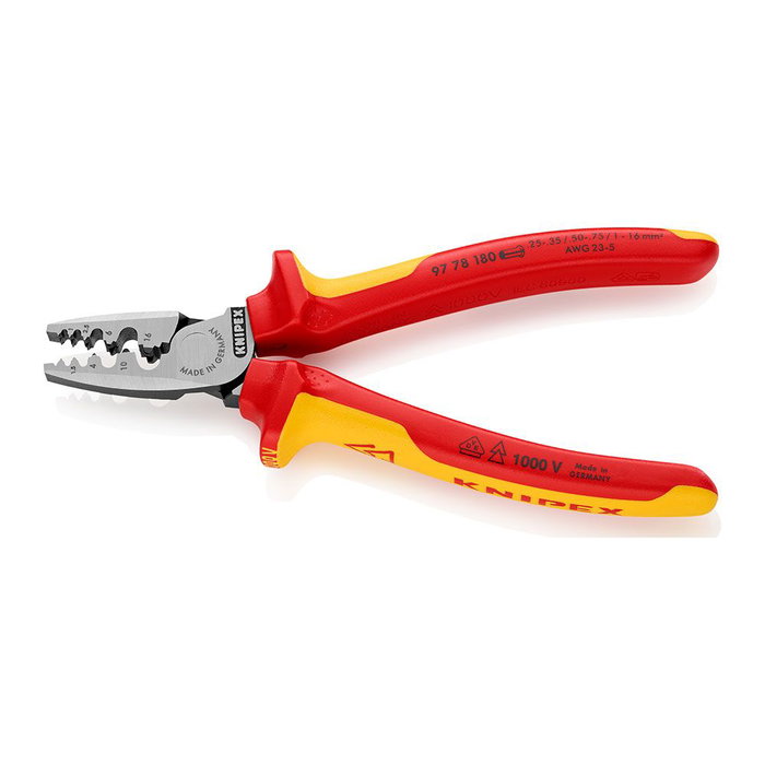 Knipex 97 78 180 Alicates para entallar punteras huecas, crimpado en 9 posiciones 0.25-16mm², acero especial, 180x56x28mm