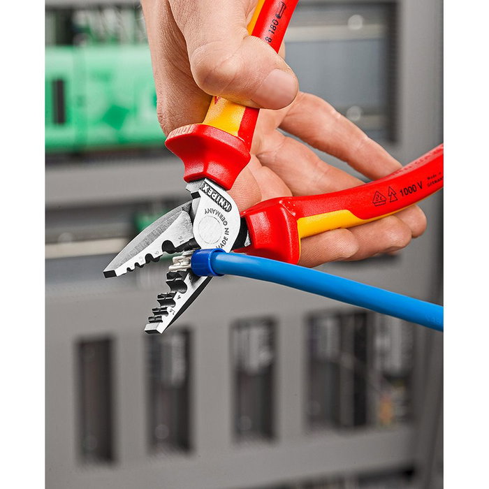 Knipex 97 78 180 Alicates para entallar punteras huecas, crimpado en 9 posiciones 0.25-16mm², acero especial, 180x56x28mm