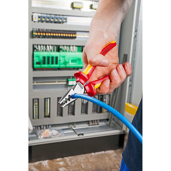 Knipex 97 78 180 Alicates para entallar punteras huecas, crimpado en 9 posiciones 0.25-16mm², acero especial, 180x56x28mm