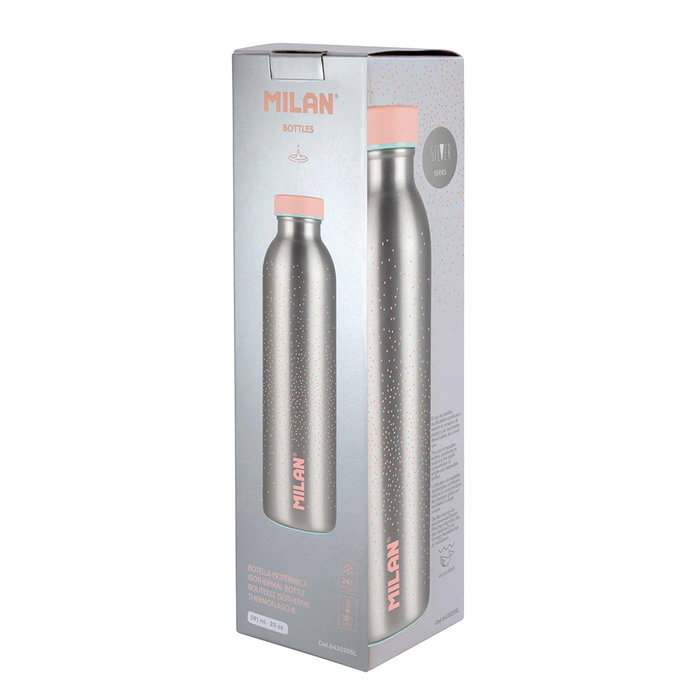 Milán Botella isotérmica Sylver 591ml Plata y Tapón Rosa