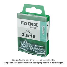 Fadix 10921836 Caja 20 Unidades Tornillo Rosca Chapa Cabeza Plana Cincado 3,5x16mm