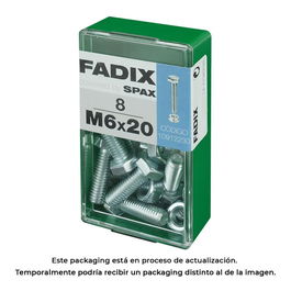 Fadix 10912230 Tornillo Métrica Cab. Hexagonal + Tuerca Cincado M 6x20mm 8 Unidades