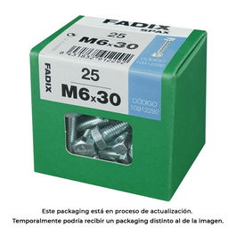 Fadix 10912292 Caja con 25 Tornillos Métricos de Cabeza Hexagonal con Tuerca, Acero Cincado M6 x 30mm