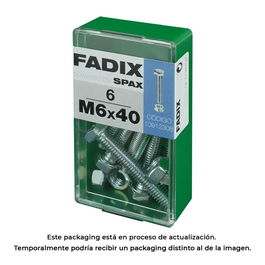 Fadix 10912308 Tornillo Métrica Cab. Hexagonal con Tuerca Cincado M 6 x 40 mm Acero Caja 6 Unidades