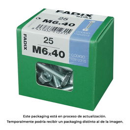 Fadix 10912315 Tornillo Métrica Cabeza Hexagonal con Tuerca Zincado M6x40mm Caja 25 Unidades