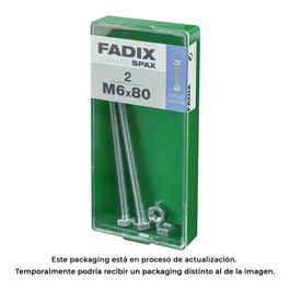 Fadix 10912384 Tornillo Métrica Cabeza Hexagonal con Tuerca Zinc M 6 x 80 mm Caja 2 Unidades Acero