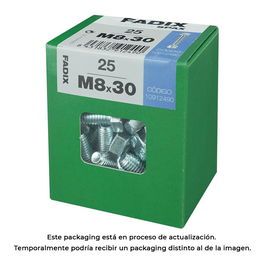 Fadix 10912490 Caja L 25 Unid. Tornillo Métrica Cabeza Hexagonal + Tuerca Cincado Acero M8x30mm