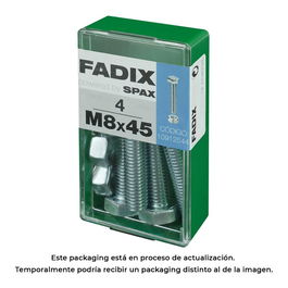 Fadix 10912544 Tornillo Métrica Cabeza Hexagonal con Tuerca Cinc M 8x45mm Acero Caja 4 Unidades