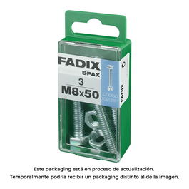 Fadix 10912551 Tornillo Métrica Cabeza Hexagonal con Tuerca Zincado M8x50mm Caja 3 Unidades