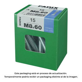 Fadix 10912582 Caja L Tornillo Métrica Cabeza Hexagonal + Tuerca Cincado M 8 x 60 mm 15 Unidades