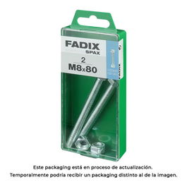 Fadix 10912612 Tornillo Métrica Cab. Hex + Tuerca Cinc M 8x80mm Caja 2 Unid.