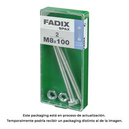 Fadix 10912636 Tornillo métrica cabeza hexagonal con tuerca cinc M 8 x 100 mm Acero