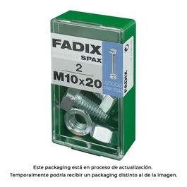 Fadix 10912643 Tornillo Métrica + Tuerca Hexagonal Acero Cincado M 10x20mm Caja 2 Unidades