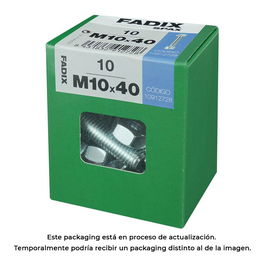 Fadix 10912728 Tornillo Métrica Cabeza Hexagonal con Tuerca Cincado Acero M 10 x 40 mm Caja 10 Unidades