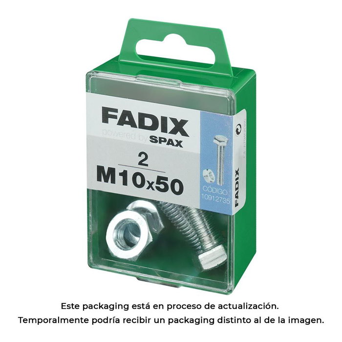 Fadix 10912735 Tornillo Métrica Cabeza Hexagonal con Tuerca Cincado M10x50mm Caja 2 Unidades Fadix 10912735 Tornillo Métrica Cabeza Hexagonal con Tuerca Cincado M10x50mm Caja 2 Unidades