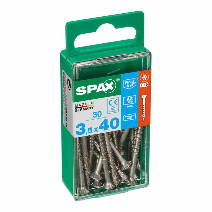 Spax Tornillo para Madera Acero Inoxidable A2 Cabeza Plana 3,5x40mm (30 unid.) Spax Tornillo para Madera Acero Inoxidable A2 Cabeza Plana 3,5x40mm (30 unid.)