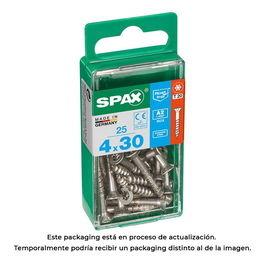 Spax 4197000400301 Tornillo Madera Cabeza Plana Inox A2 4,0x30mm Caja 25 Unid.