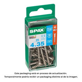 Spax 4197000400351 Tornillo Madera Cabeza Plana Inox A2 4.0x35mm Caja 25 Unidades