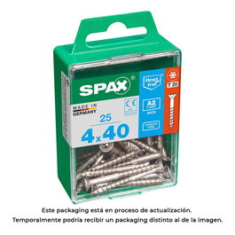 Spax Tornillo Madera Cabeza Plana Inox A2 4,0x40mm T-Star Plus T20 4cut Rosca Parcial Caja 25 Unidades 4197000400402