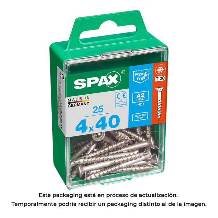 Spax Tornillo Madera Cabeza Plana Inox A2 4,0x40mm T-Star Plus T20 4cut Rosca Parcial Caja 25 Unidades 4197000400402 Spax Tornillo Madera Cabeza Plana Inox A2 4,0x40mm T-Star Plus T20 4cut Rosca Parcial Caja 25 Unidades 4197000400402