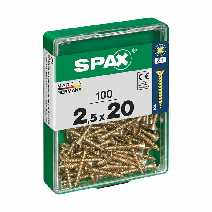 Spax Tornillo para madera 2,5x20mm cabeza plana Yellox, 100 unidades