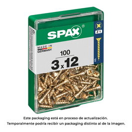 Spax Tornillo Madera Cabeza Plana Yellox 3,0x12mm Caja 100 Unidades 4081020300122