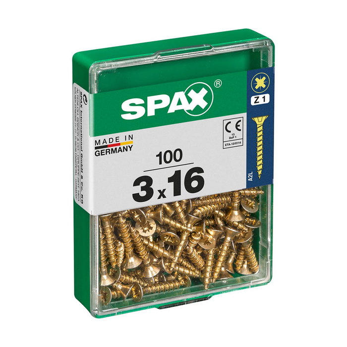 Spax Tornillo para Madera Cabeza Plana Yellox 3,0x16mm (100 unidades) Spax Tornillo para Madera Cabeza Plana Yellox 3,0x16mm (100 unidades)