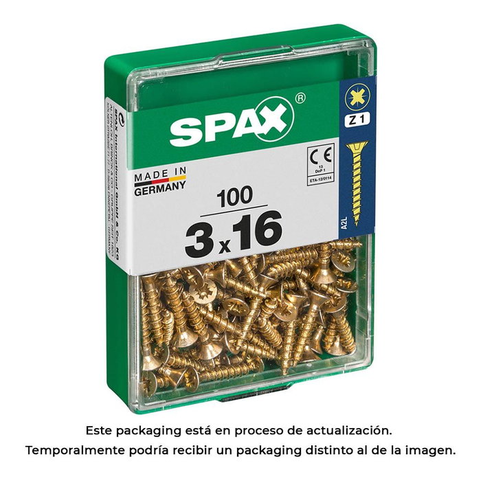 Spax Tornillo Madera Cabeza Plana Yellox Acero 3,0x16mm 100 Unidades Referencia 4081020300162 Spax Tornillo Madera Cabeza Plana Yellox Acero 3,0x16mm 100 Unidades Referencia 4081020300162