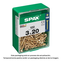 Spax 4081020300202 Tornillo Madera Cabeza Plana Yellox Acero 3,0x20mm 100 Unidades