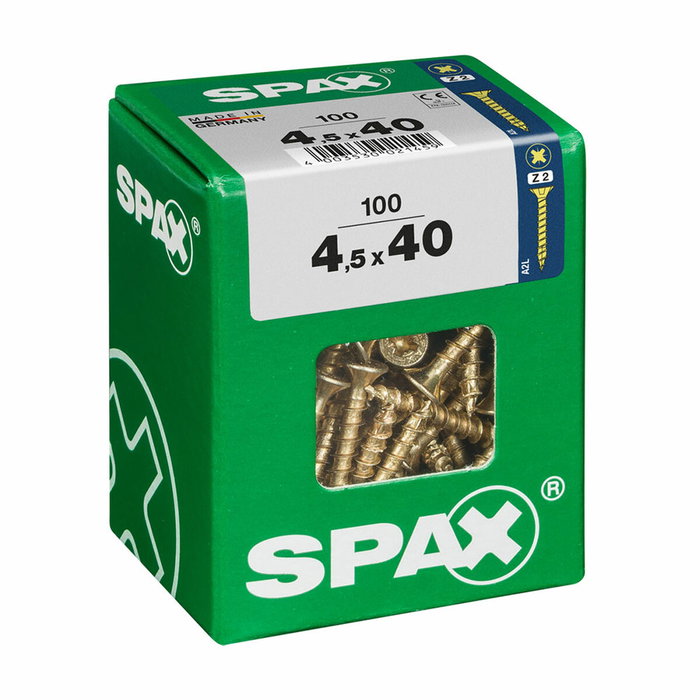 Spax Tornillo para Madera Universal Cabeza Plana Yellox 4,5x40mm (100 unidades) Spax Tornillo para Madera Universal Cabeza Plana Yellox 4,5x40mm (100 unidades)