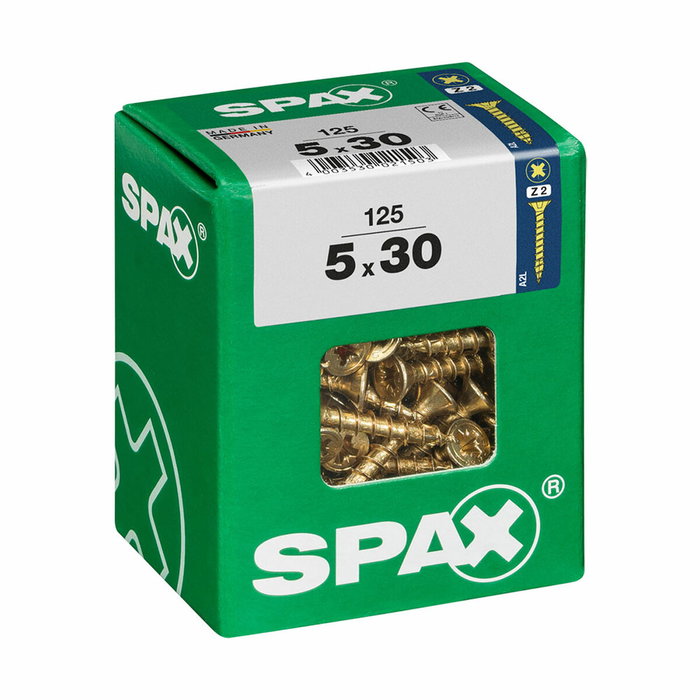 Spax Tornillo para Madera Yellox 5,0x30mm Caja 125 unid. Cabeza Plana-Rosca Completa