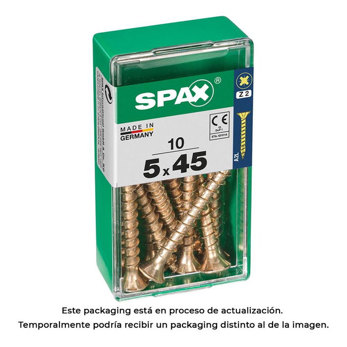 Spax Tornillo Madera Yellox 4081020500451 Cabeza Plana 5,0x45mm Caja 10 Unidades Spax Tornillo Madera Yellox 4081020500451 Cabeza Plana 5,0x45mm Caja 10 Unidades
