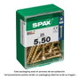 Spax Tornillo para Madera 5,0x50mm Cabeza Plana Yellox Caja 25 uds. (4081020500502)大変