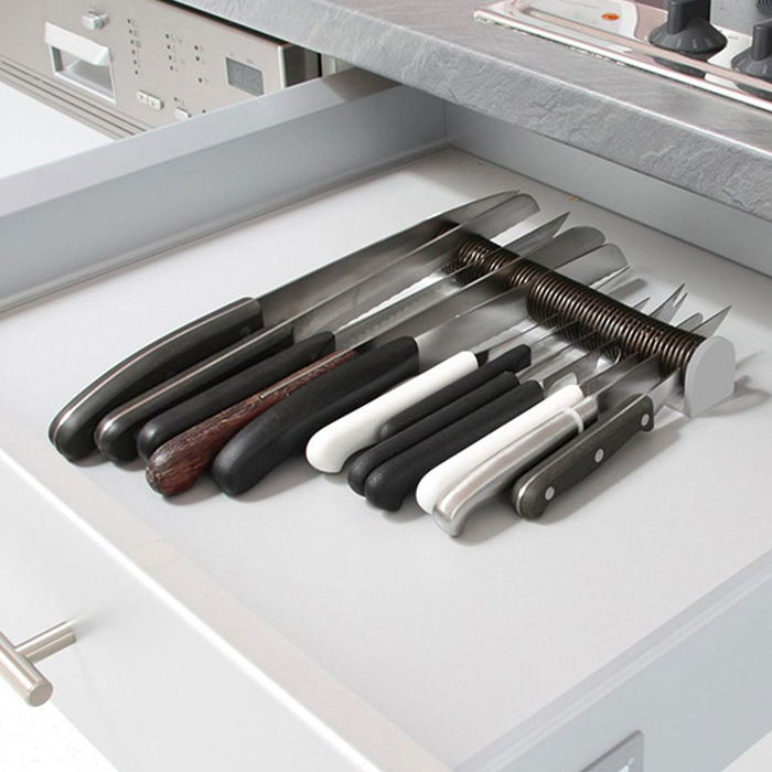 Fackelmann Profesional Organizador de Cuchillos Asia para Cajón, Capacidad 15 Cuchillos, Gris / Inoxidable