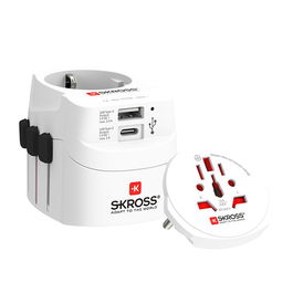 Skross 1302472 Set de 2 Adaptadores de Viaje Mundial con USB Tipo-C y Tipo-A, Entrada UE, Salida UK/USA/Australia/China, 7A Max