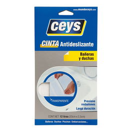 Ceys Cinta Antideslizante para Bañeras 507615 Transparente 2.5 x 20 cm, 12 uds