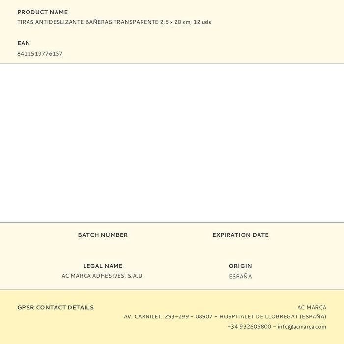 Ceys Cinta Antideslizante para Bañeras 507615 Transparente 2.5 x 20 cm, 12 uds Ceys Cinta Antideslizante para Bañeras 507615 Transparente 2.5 x 20 cm, 12 uds