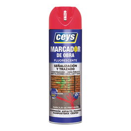 Ceys 908001 Marcador de Obra en Spray, Pintura Fluorescente Roja, 500 ml, para Señalización y Trazado en Hormigón, Asfalto y Madera