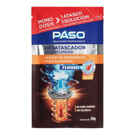 Paso Desatascador Turbo Monodosis 705020 Gel Súper Denso Sosa Cáustica Sin Ácido Sulfúrico 6 Unidades 70g